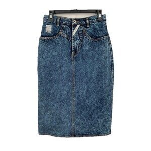 VTG Jordache 90s Denim Jean Dark Acid Wash Distressed Pencil Skirt 1st Class